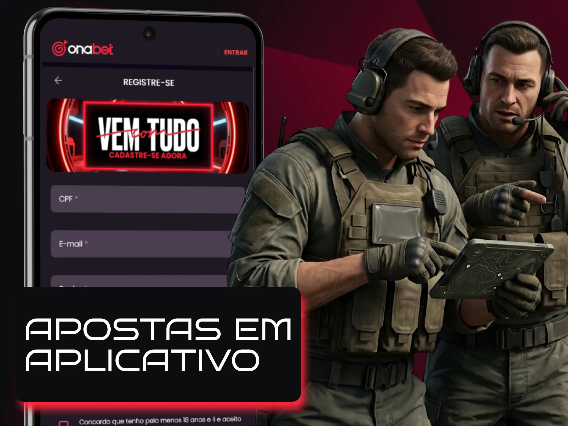 Apostas em partidas de CS2 diretamente pelo aplicativo mobile da Onabet.